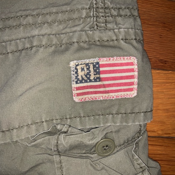 Polo Ralph Lauren Cargo Shorts Utility Green Embroidered American Flag Mens 40 - Picture 2 of 4